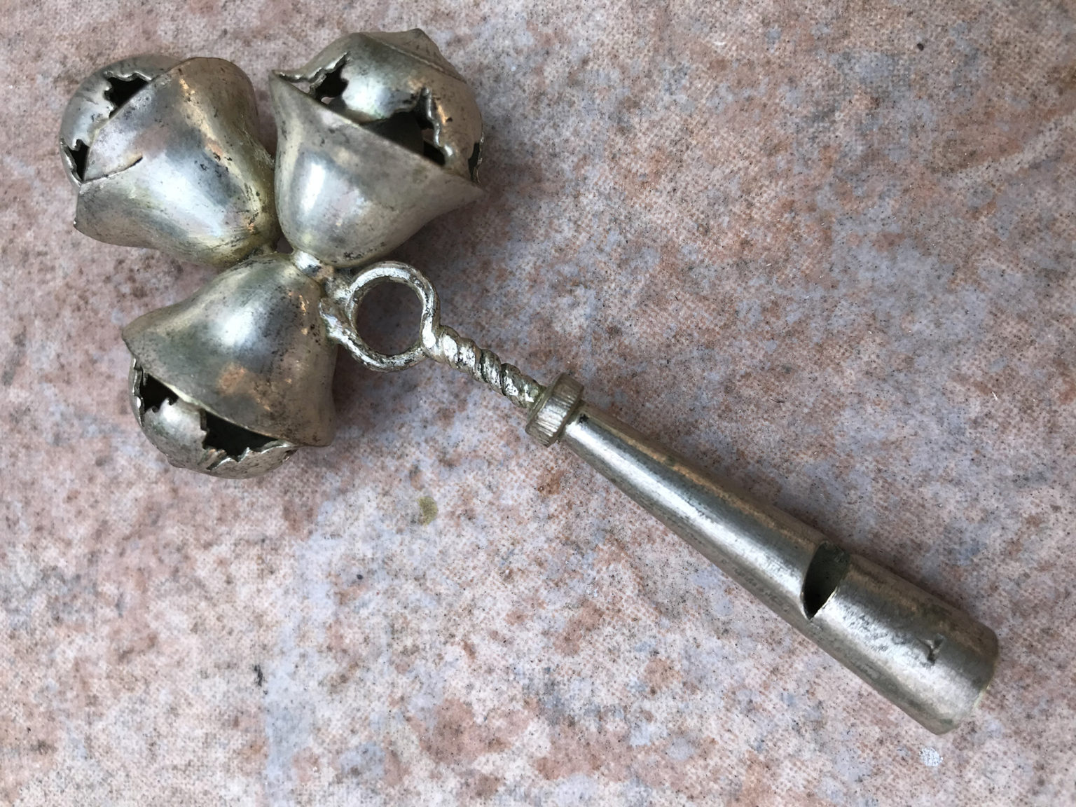 Chew on this Silver Baby Rattle - Elizabeth Appraisals